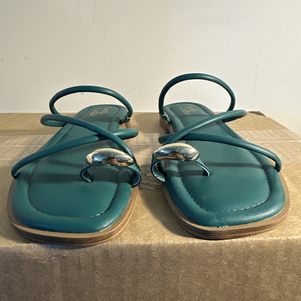Camila Coelho Women Size 9.5 Venue Strappy Toe Ring Flat Sandals Green - Picture 5 of 14
